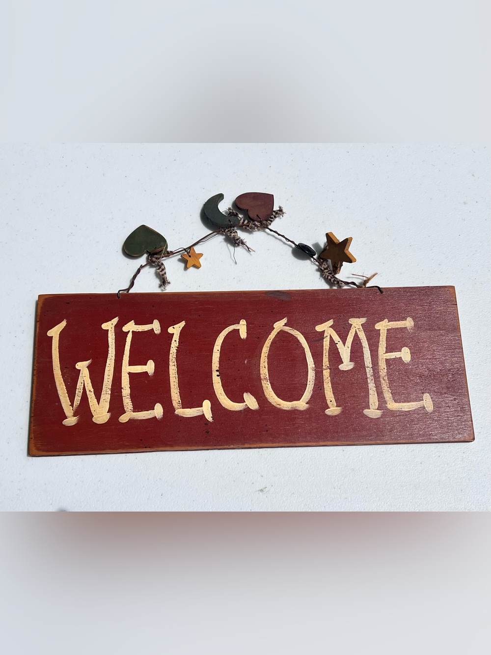 Rustic Red 'Welcome' Wood Sign with Cream Lettering